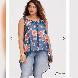 blue floral chiffon tank